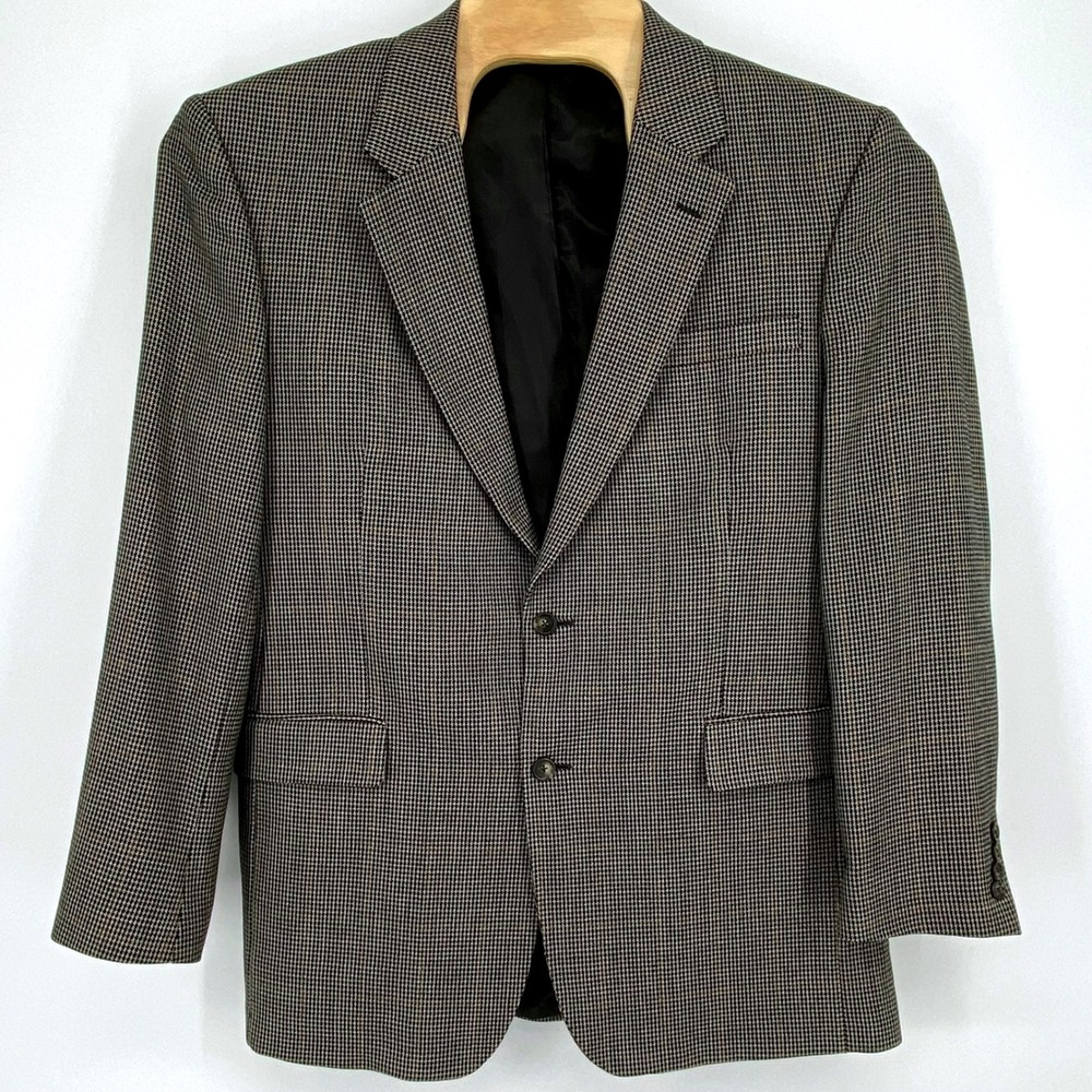 Jos A Bank Mens 44L‎ Blazer Gray Brown Houndstooth Silk Wool Blend *FLAW*